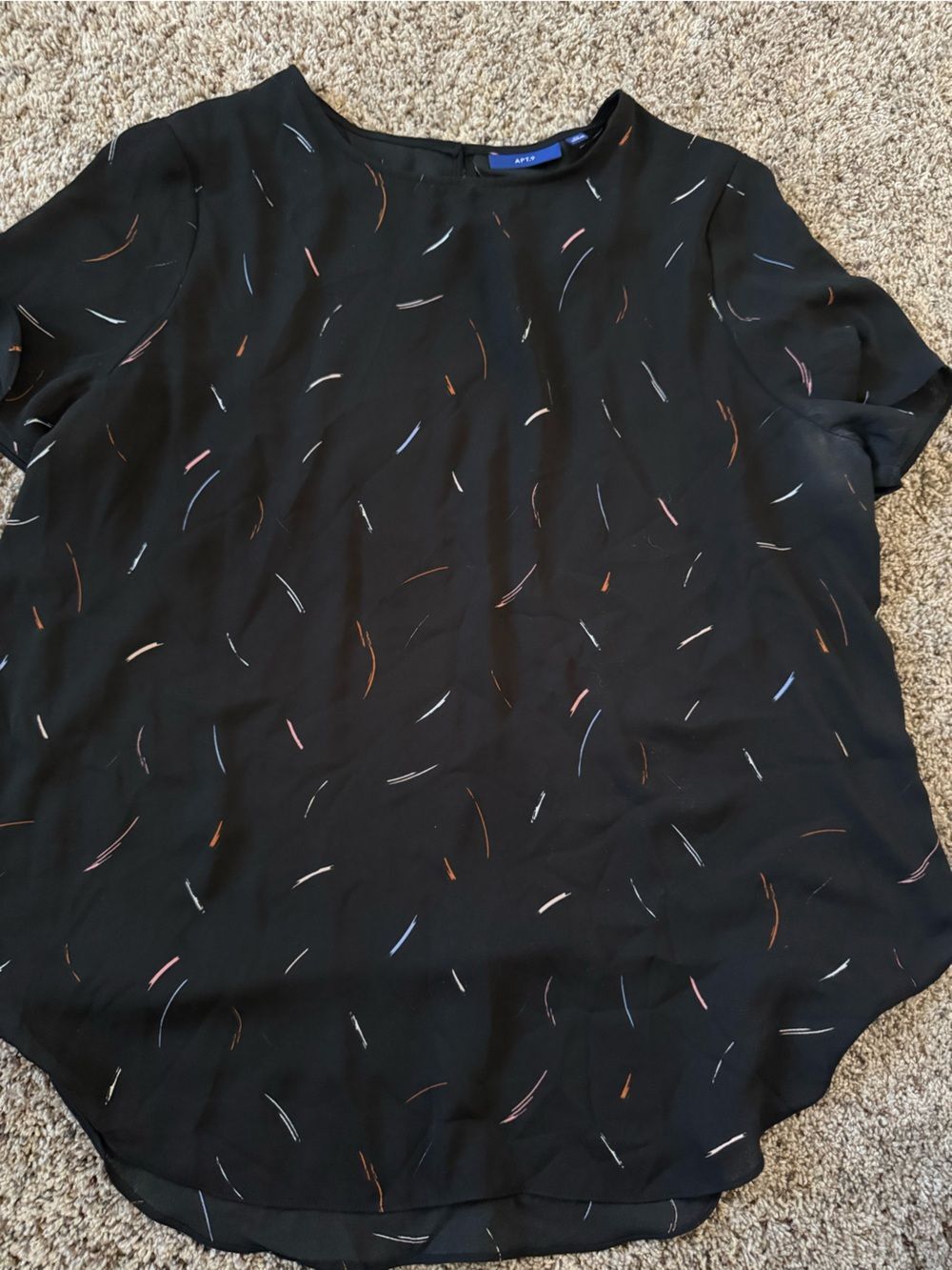 Apt. 9 Black Short-Sleeve Blouse with Multicolor Stitch Accents